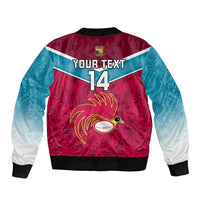 Custom Papua New Guinea Rugby Sleeve Zip Bomber Jacket Goroka Lahanis PNG Polynesian Pattern - Wonder Print Shop