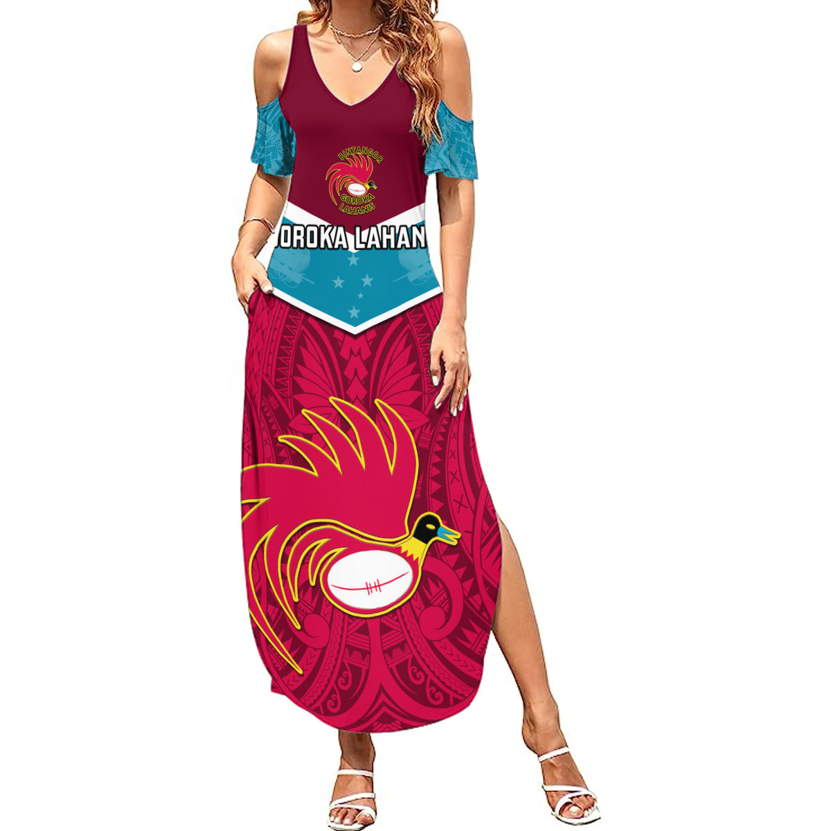 Custom Papua New Guinea Rugby Summer Maxi Dress Goroka Lahanis PNG Polynesian Pattern - Wonder Print Shop