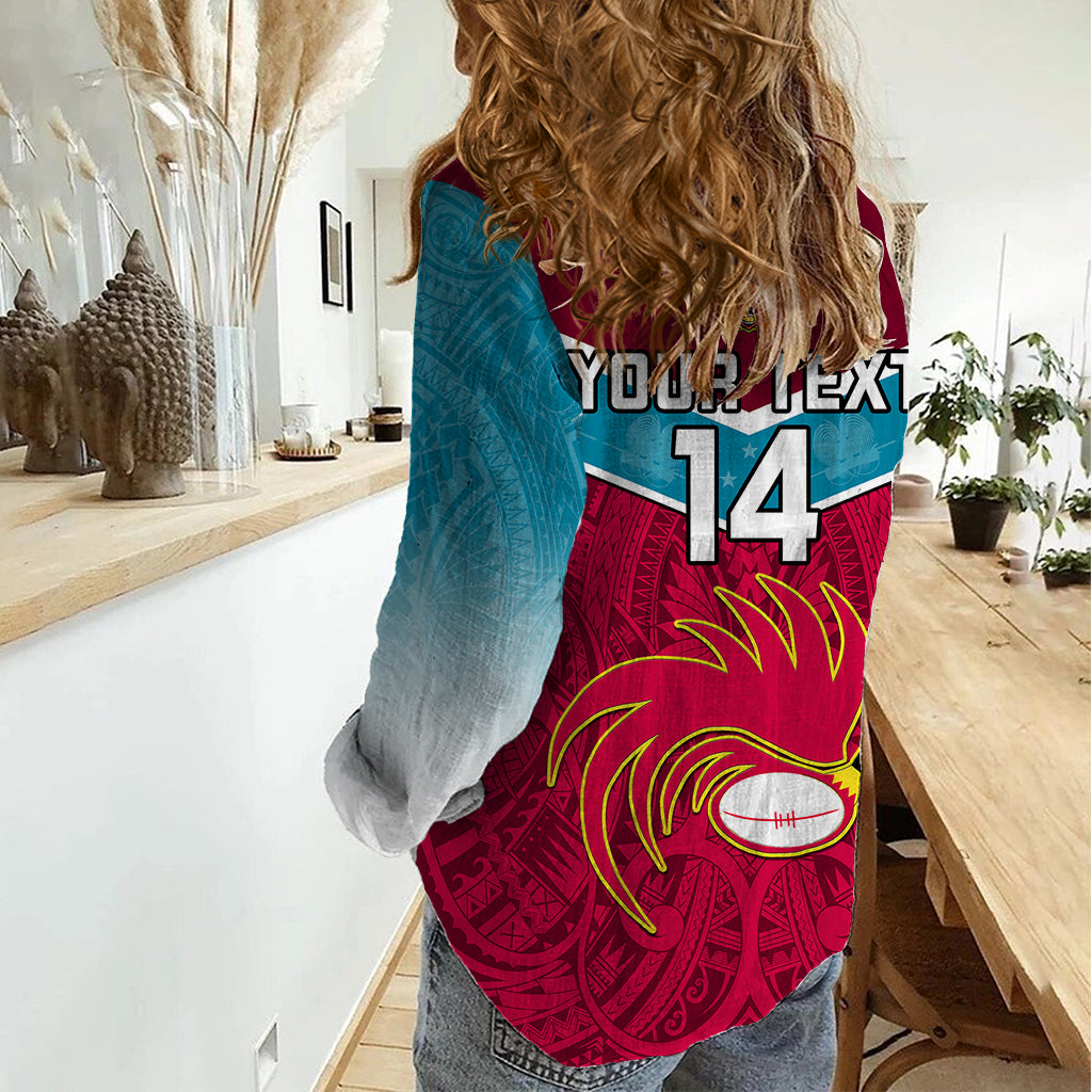 Custom Papua New Guinea Rugby Women Casual Shirt Goroka Lahanis PNG Polynesian Pattern - Wonder Print Shop