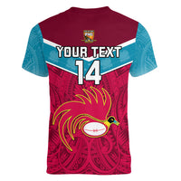 Custom Papua New Guinea Rugby Women V Neck T Shirt Goroka Lahanis PNG Polynesian Pattern - Wonder Print Shop