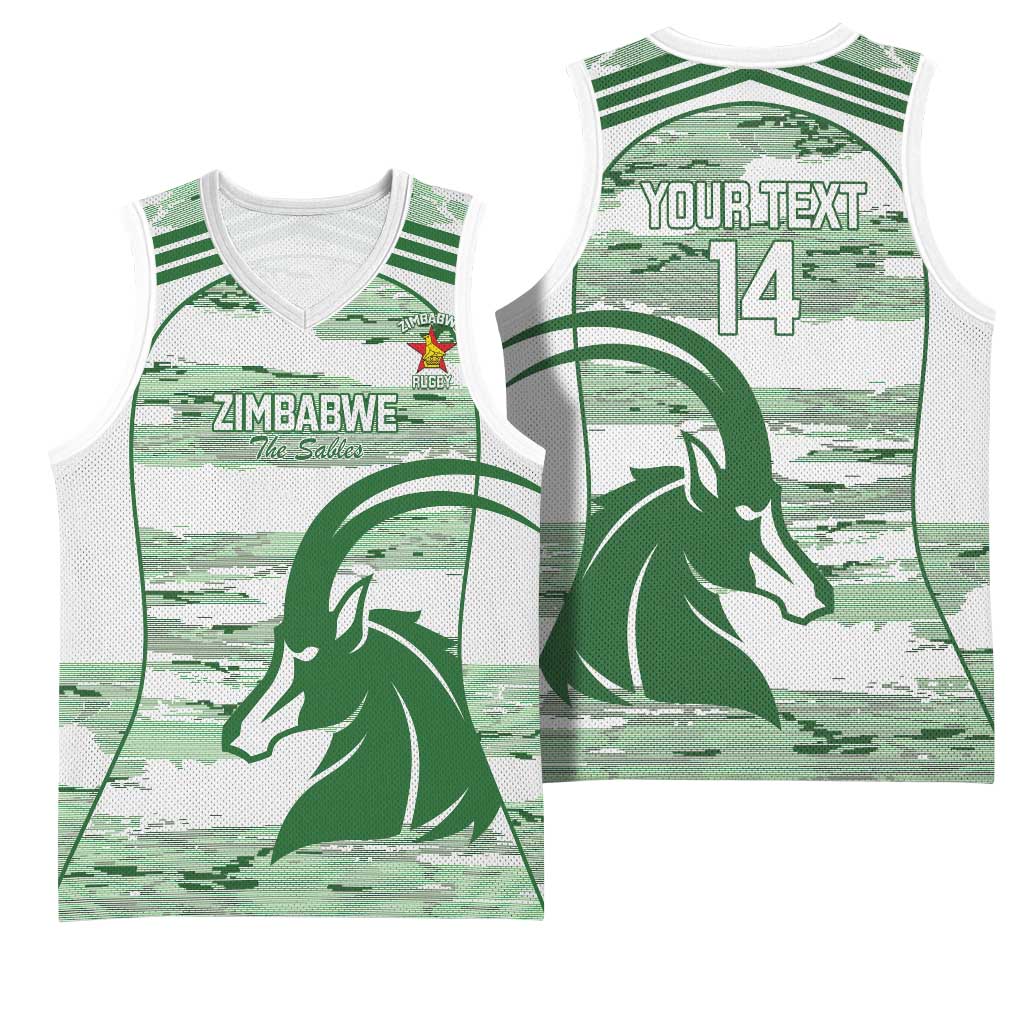 Zimbabwe Rugby Custom Basketball Jersey Come On Sables White Version - Wonder Print Shop