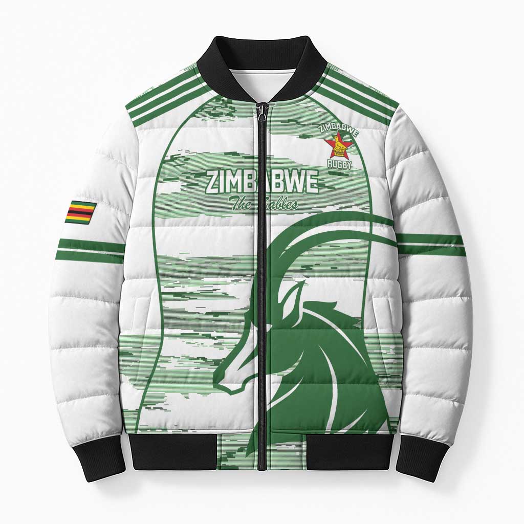 Zimbabwe Rugby Custom Bomber Puffer Jacket Come On Sables White Version - Wonder Print Shop