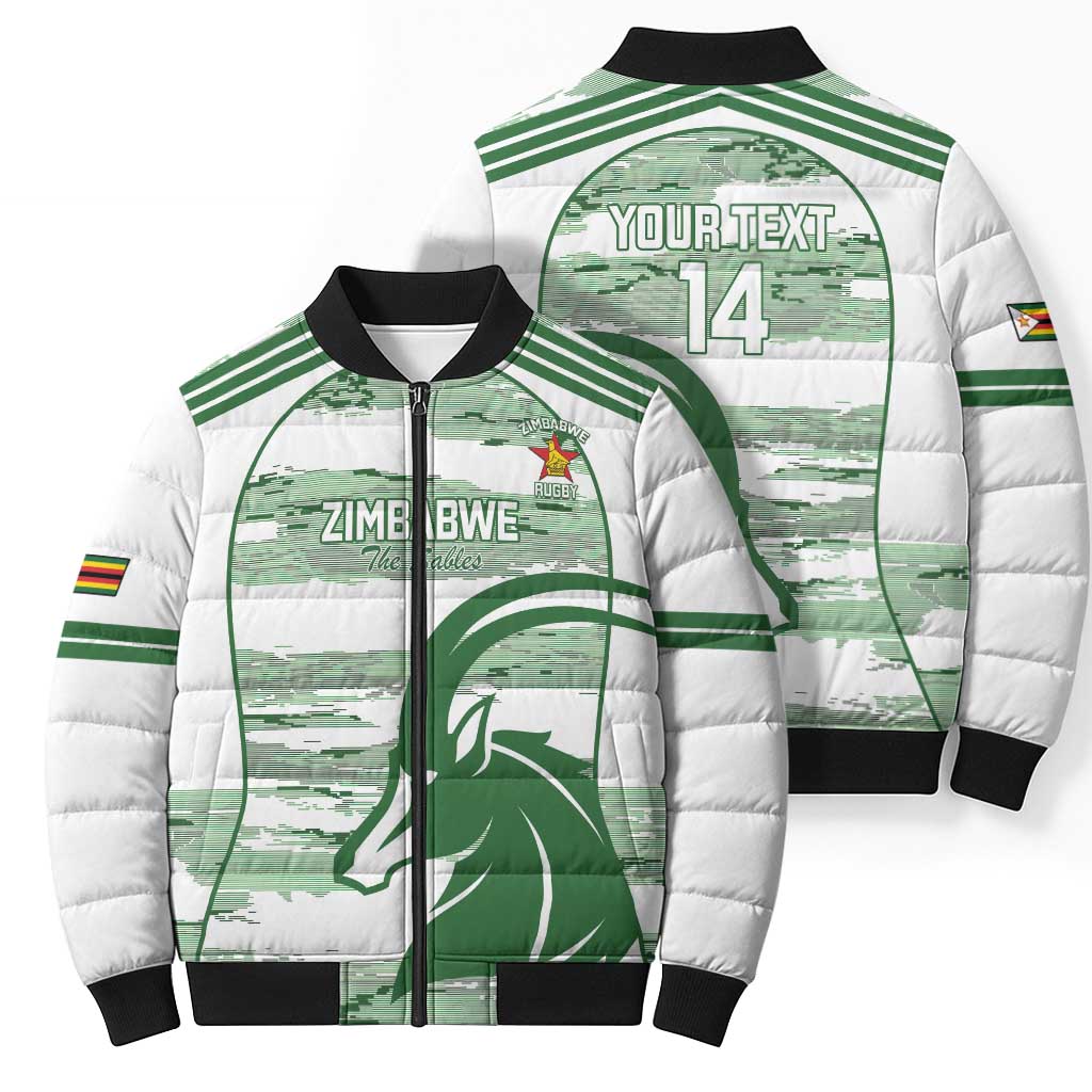 Zimbabwe Rugby Custom Bomber Puffer Jacket Come On Sables White Version - Wonder Print Shop