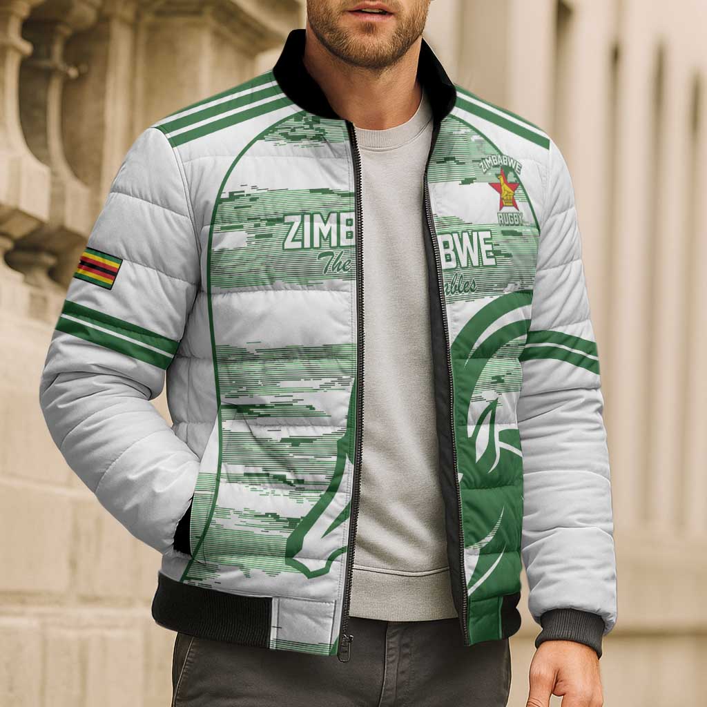 Zimbabwe Rugby Custom Bomber Puffer Jacket Come On Sables White Version - Wonder Print Shop