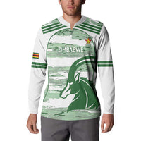 Zimbabwe Rugby Custom Button Sweatshirt Come On Sables White Version - Wonder Print Shop