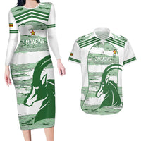 Zimbabwe Rugby Custom Couples Matching Long Sleeve Bodycon Dress and Hawaiian Shirt Come On Sables White Version - Wonder Print Shop