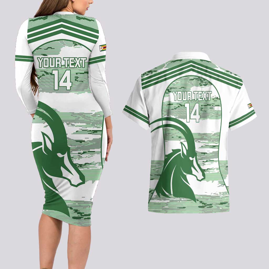 Zimbabwe Rugby Custom Couples Matching Long Sleeve Bodycon Dress and Hawaiian Shirt Come On Sables White Version - Wonder Print Shop