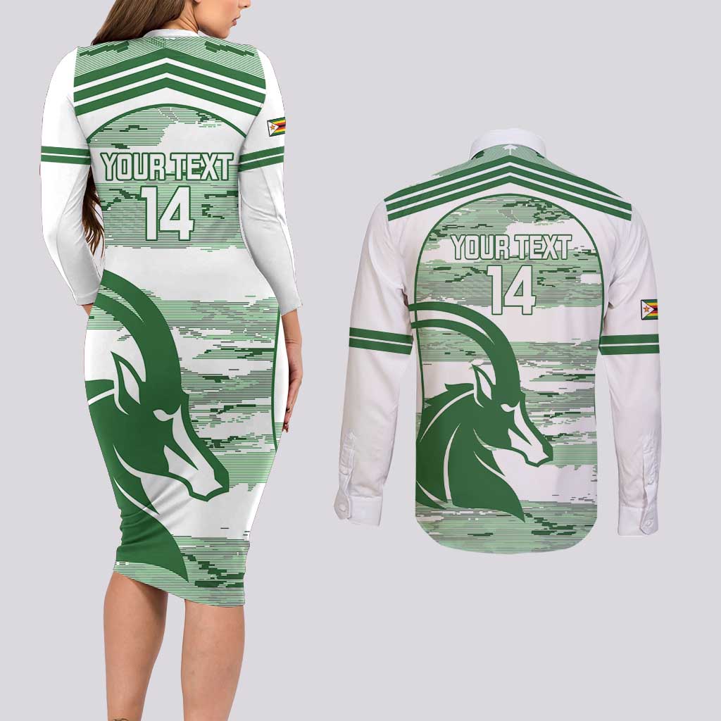 Zimbabwe Rugby Custom Couples Matching Long Sleeve Bodycon Dress and Long Sleeve Button Shirt Come On Sables White Version - Wonder Print Shop