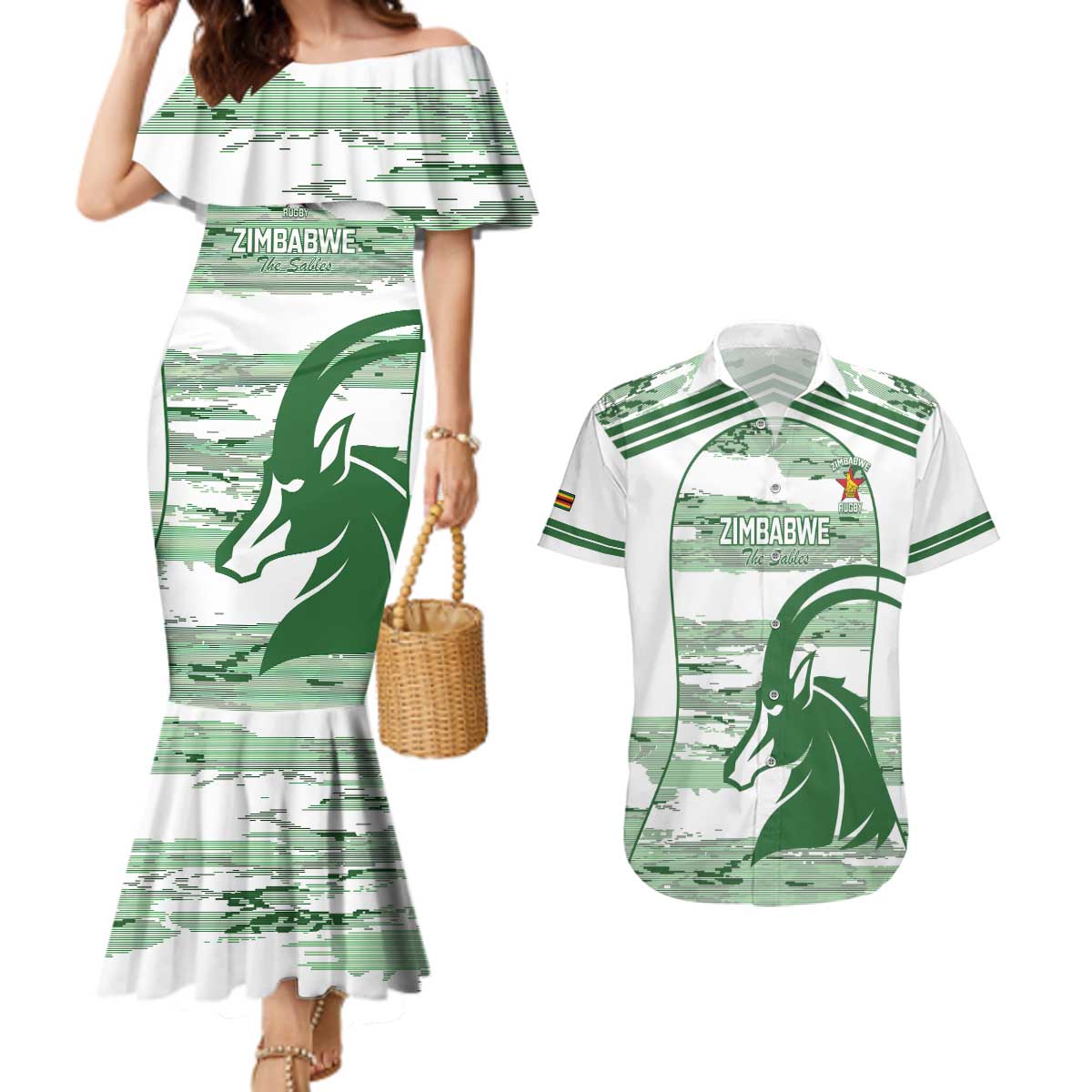 Zimbabwe Rugby Custom Couples Matching Mermaid Dress and Hawaiian Shirt Come On Sables White Version - Wonder Print Shop