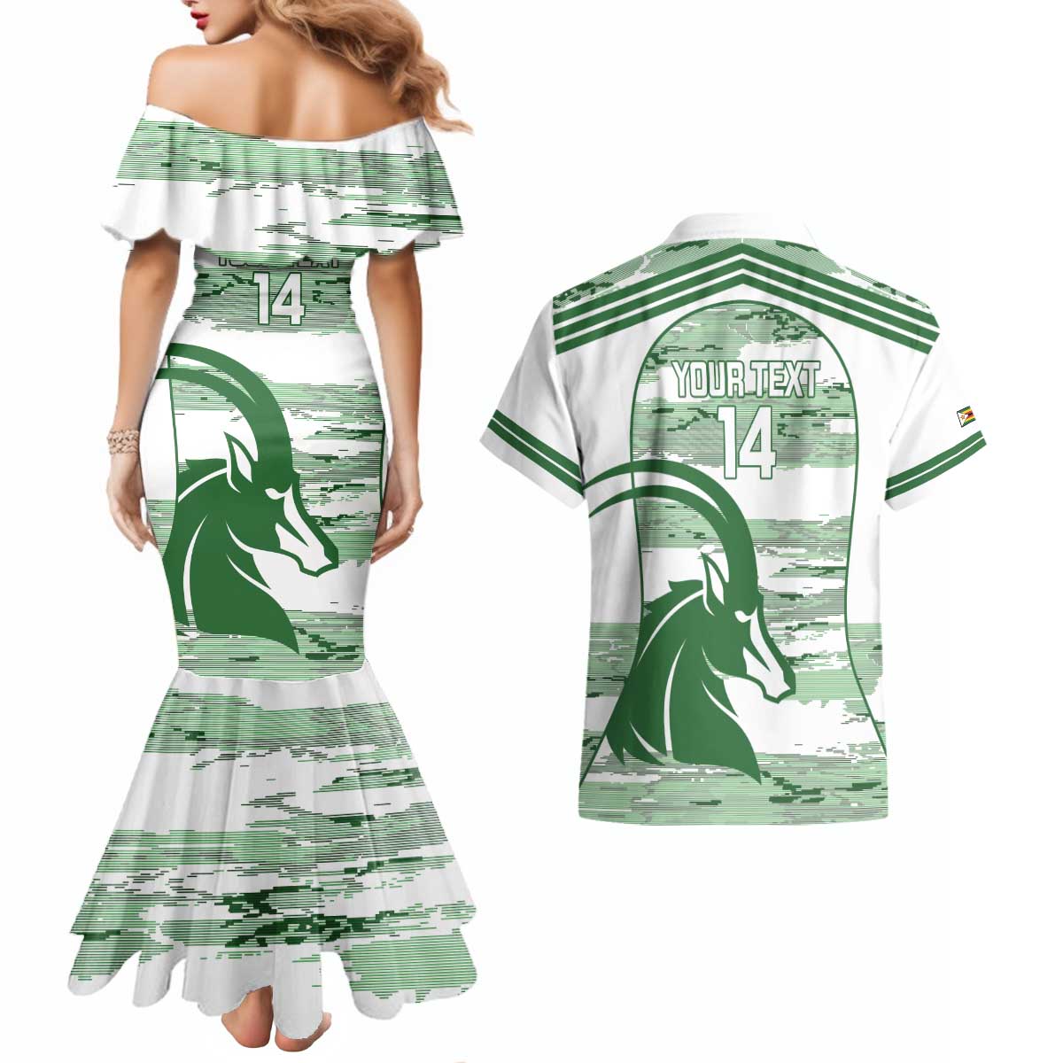 Zimbabwe Rugby Custom Couples Matching Mermaid Dress and Hawaiian Shirt Come On Sables White Version - Wonder Print Shop