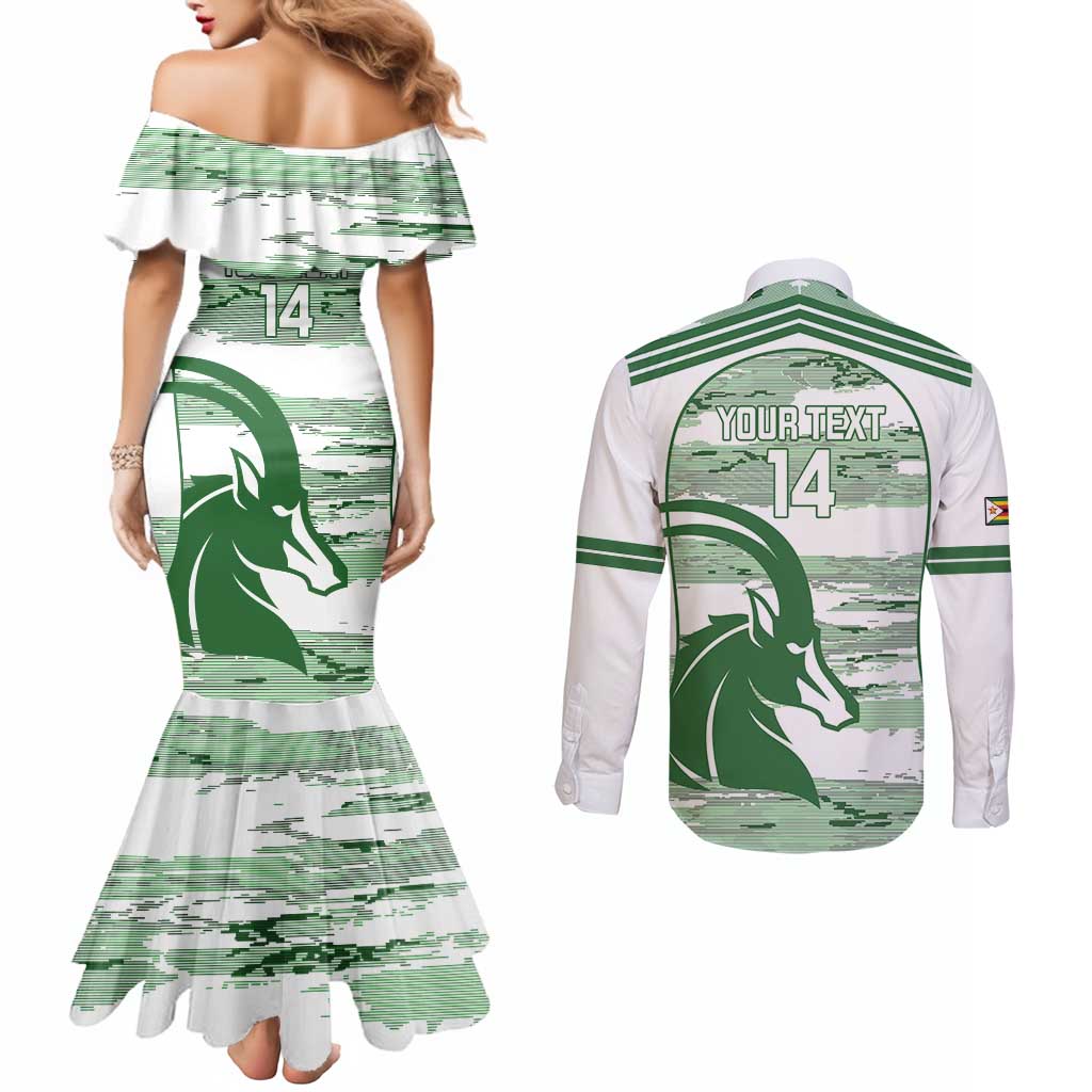Zimbabwe Rugby Custom Couples Matching Mermaid Dress and Long Sleeve Button Shirt Come On Sables White Version - Wonder Print Shop