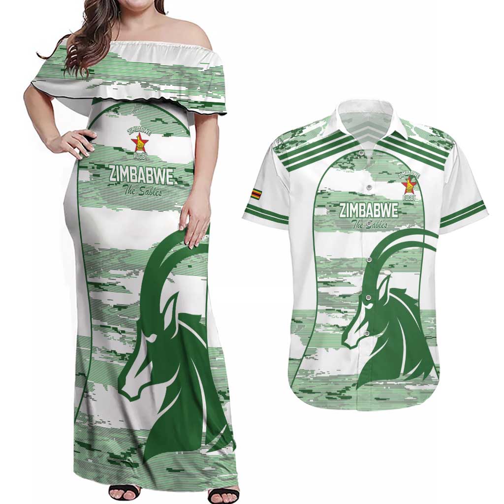Zimbabwe Rugby Custom Couples Matching Off Shoulder Maxi Dress and Hawaiian Shirt Come On Sables White Version - Wonder Print Shop