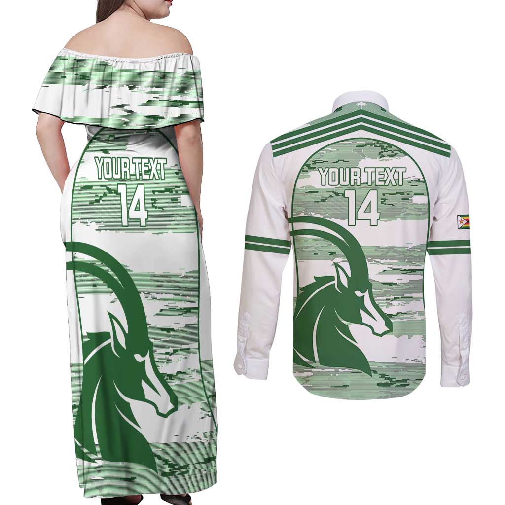 Zimbabwe Rugby Custom Couples Matching Off Shoulder Maxi Dress and Long Sleeve Button Shirt Come On Sables White Version - Wonder Print Shop