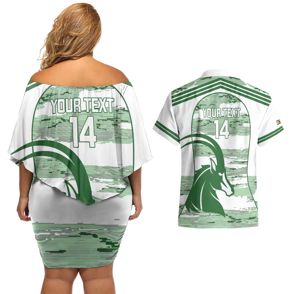 Zimbabwe Rugby Custom Couples Matching Off Shoulder Short Dress and Hawaiian Shirt Come On Sables White Version - Wonder Print Shop