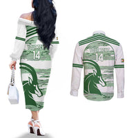 Zimbabwe Rugby Custom Couples Matching Off The Shoulder Long Sleeve Dress and Long Sleeve Button Shirt Come On Sables White Version - Wonder Print Shop