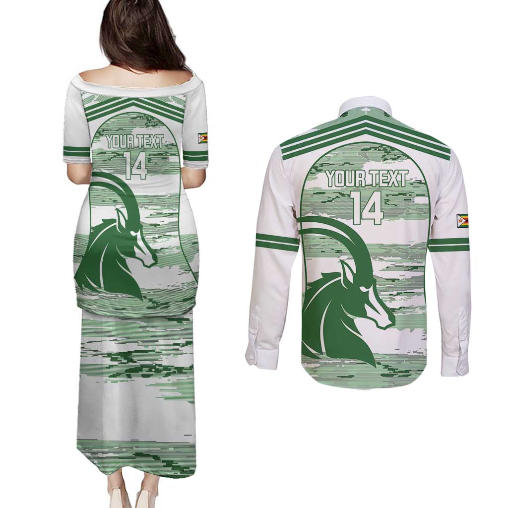 Zimbabwe Rugby Custom Couples Matching Puletasi and Long Sleeve Button Shirt Come On Sables White Version - Wonder Print Shop