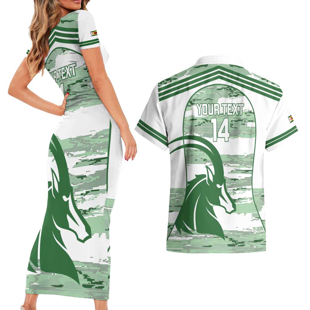 Zimbabwe Rugby Custom Couples Matching Short Sleeve Bodycon Dress and Hawaiian Shirt Come On Sables White Version - Wonder Print Shop