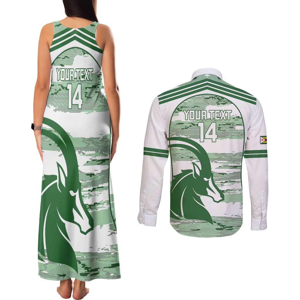 Zimbabwe Rugby Custom Couples Matching Tank Maxi Dress and Long Sleeve Button Shirt Come On Sables White Version - Wonder Print Shop