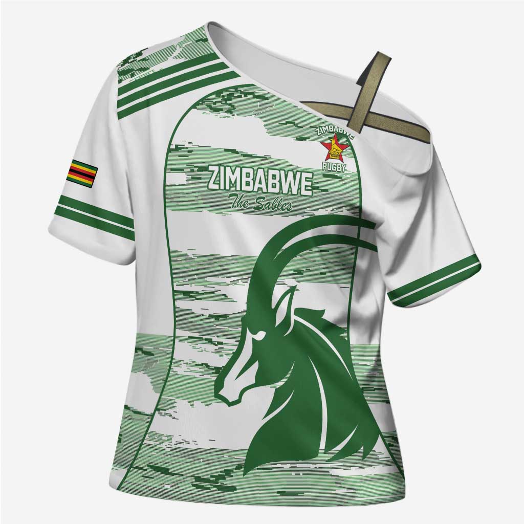 Zimbabwe Rugby Custom Cross Shoulder Shirt Come On Sables White Version - Wonder Print Shop