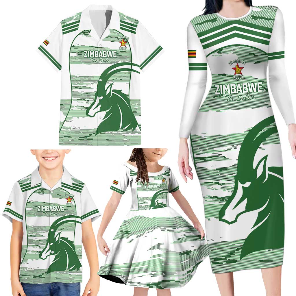 Zimbabwe Rugby Custom Family Matching Long Sleeve Bodycon Dress and Hawaiian Shirt Come On Sables White Version - Wonder Print Shop