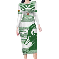 Zimbabwe Rugby Custom Family Matching Long Sleeve Bodycon Dress and Hawaiian Shirt Come On Sables White Version - Wonder Print Shop