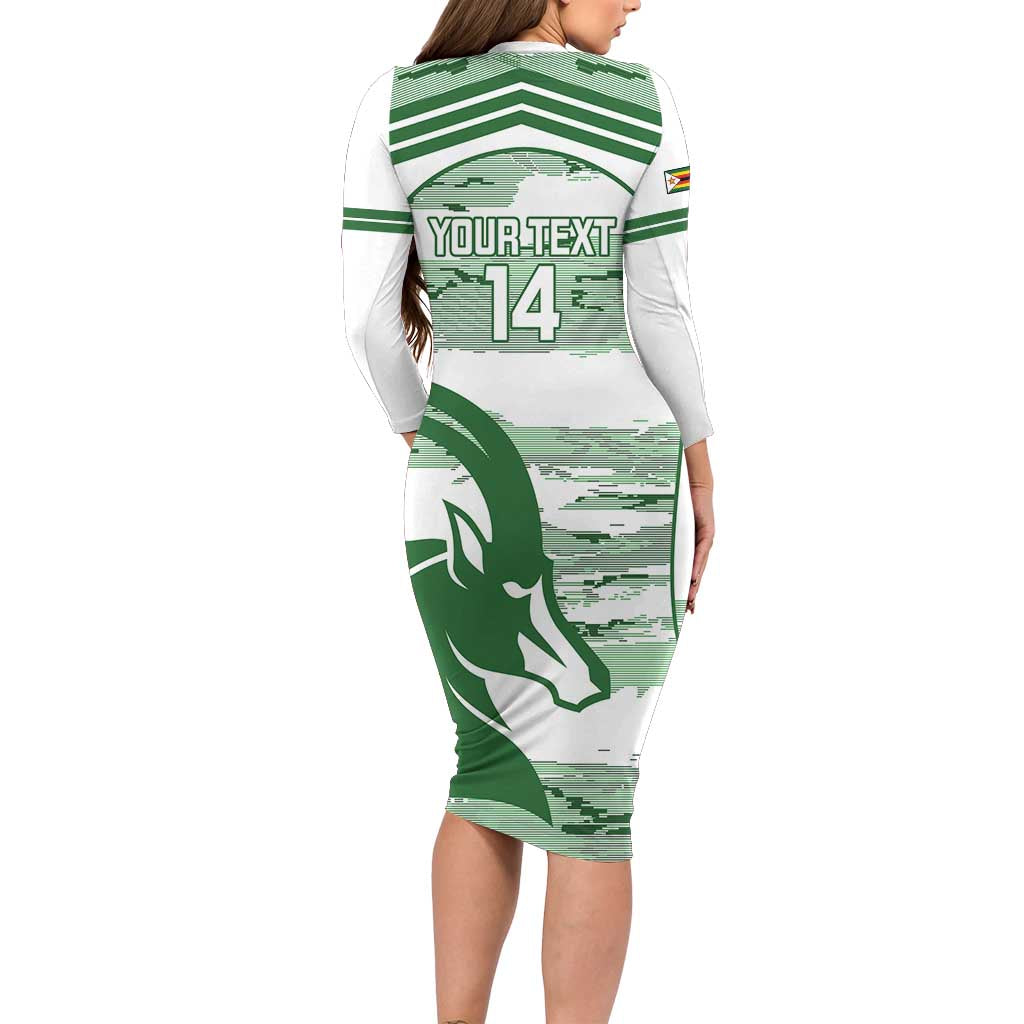 Zimbabwe Rugby Custom Family Matching Long Sleeve Bodycon Dress and Hawaiian Shirt Come On Sables White Version - Wonder Print Shop
