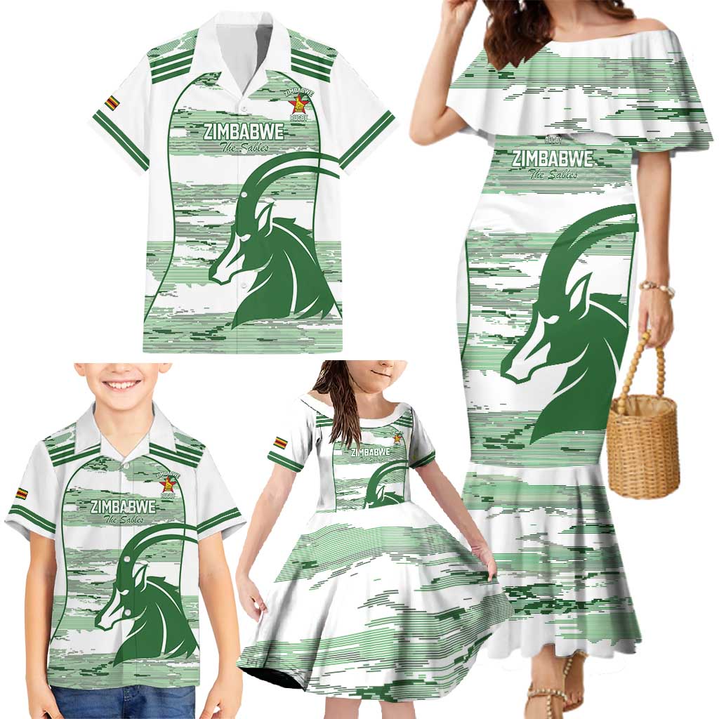 Zimbabwe Rugby Custom Family Matching Mermaid Dress and Hawaiian Shirt Come On Sables White Version - Wonder Print Shop