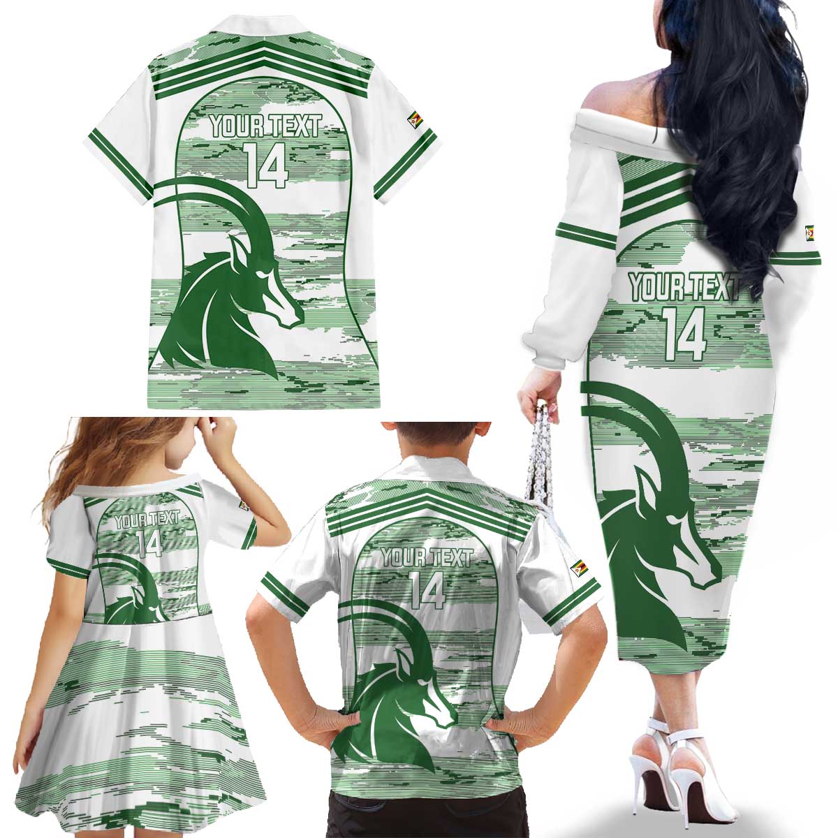 Zimbabwe Rugby Custom Family Matching Off The Shoulder Long Sleeve Dress and Hawaiian Shirt Come On Sables White Version - Wonder Print Shop