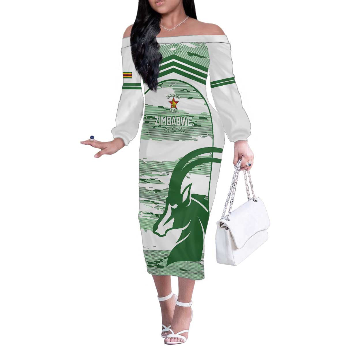 Zimbabwe Rugby Custom Family Matching Off The Shoulder Long Sleeve Dress and Hawaiian Shirt Come On Sables White Version - Wonder Print Shop