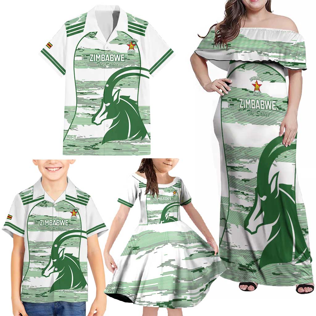 Zimbabwe Rugby Custom Family Matching Off Shoulder Maxi Dress and Hawaiian Shirt Come On Sables White Version - Wonder Print Shop