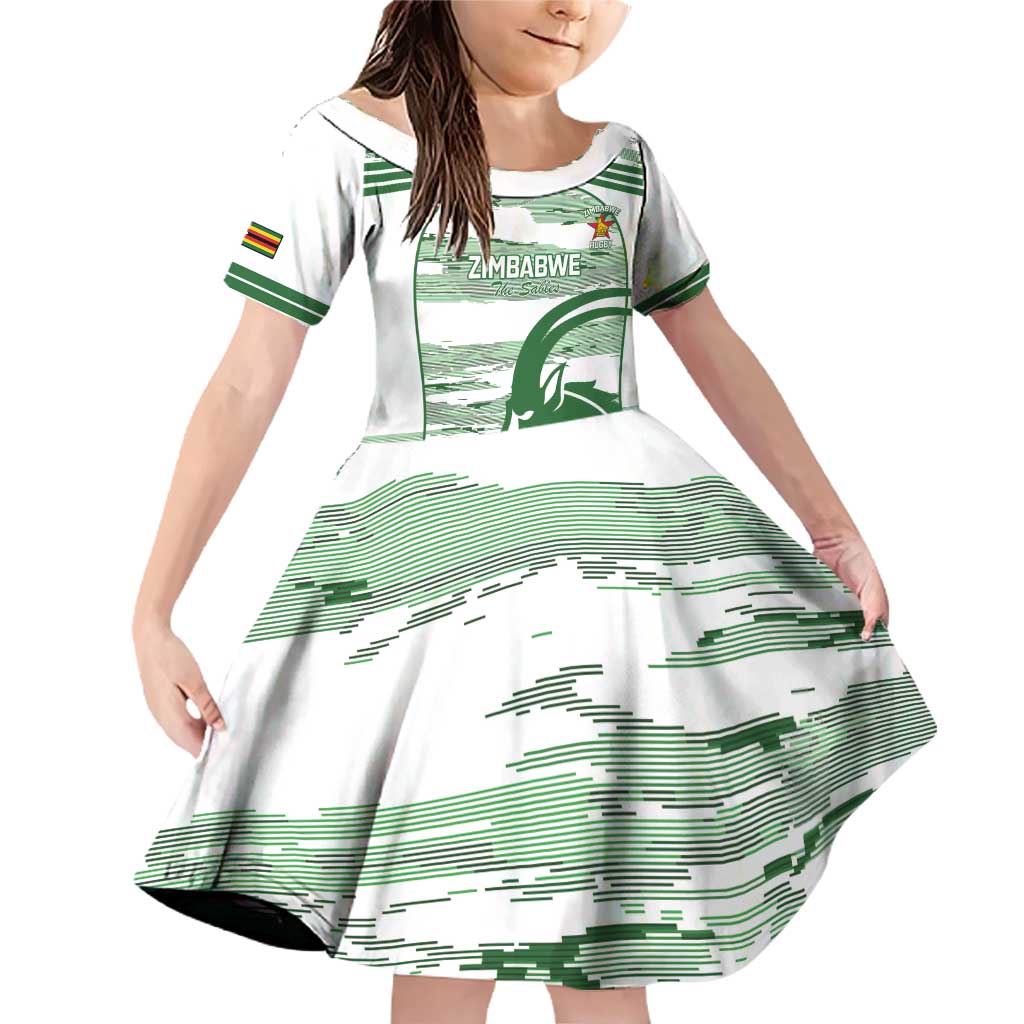 Zimbabwe Rugby Custom Family Matching Off Shoulder Short Dress and Hawaiian Shirt Come On Sables White Version - Wonder Print Shop