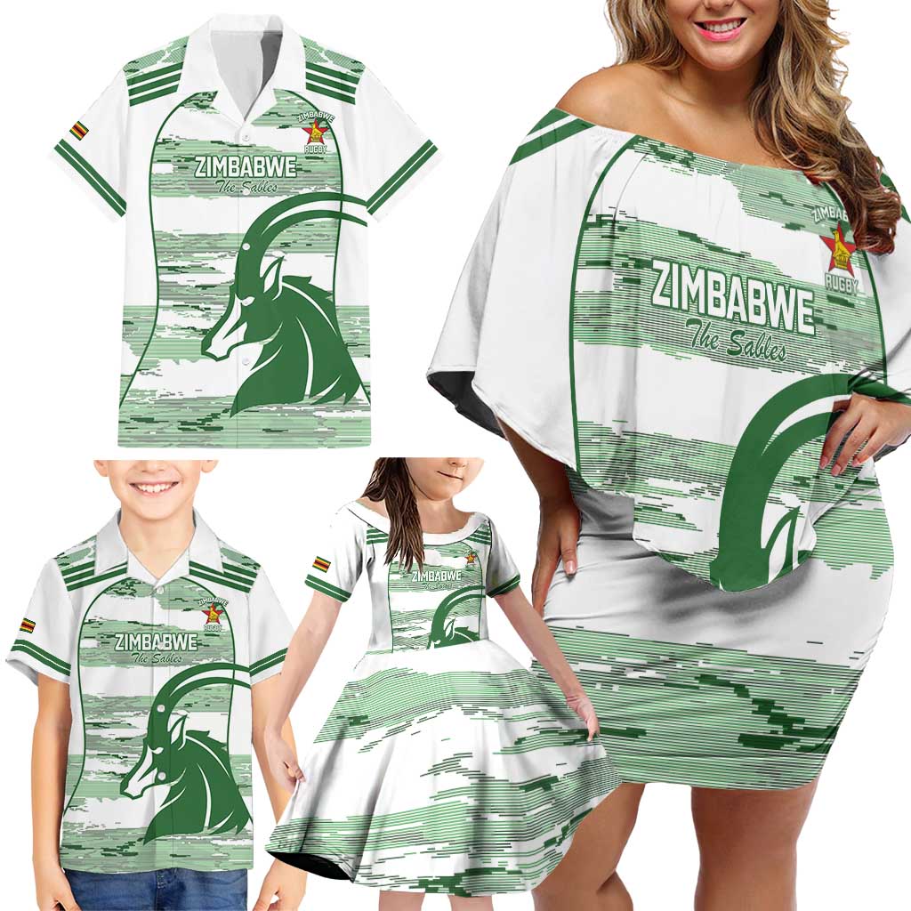 Zimbabwe Rugby Custom Family Matching Off Shoulder Short Dress and Hawaiian Shirt Come On Sables White Version - Wonder Print Shop