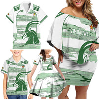 Zimbabwe Rugby Custom Family Matching Off Shoulder Short Dress and Hawaiian Shirt Come On Sables White Version - Wonder Print Shop