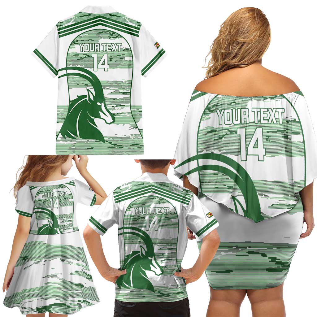 Zimbabwe Rugby Custom Family Matching Off Shoulder Short Dress and Hawaiian Shirt Come On Sables White Version - Wonder Print Shop