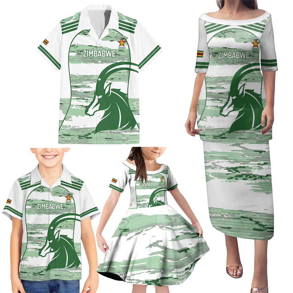 Zimbabwe Rugby Custom Family Matching Puletasi and Hawaiian Shirt Come On Sables White Version - Wonder Print Shop