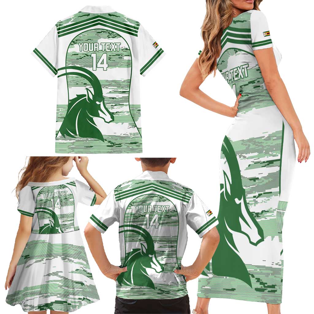 Zimbabwe Rugby Custom Family Matching Short Sleeve Bodycon Dress and Hawaiian Shirt Come On Sables White Version - Wonder Print Shop