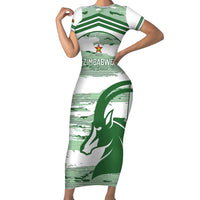 Zimbabwe Rugby Custom Family Matching Short Sleeve Bodycon Dress and Hawaiian Shirt Come On Sables White Version - Wonder Print Shop