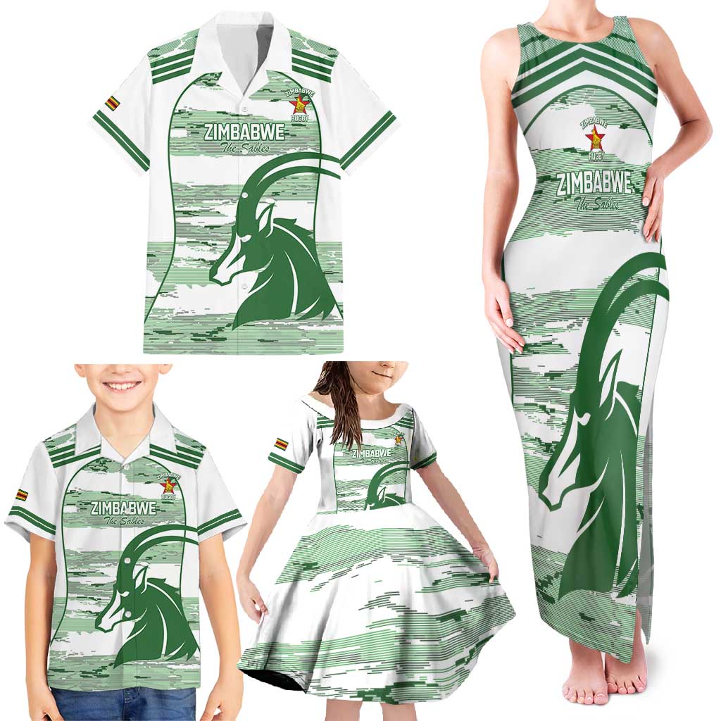 Zimbabwe Rugby Custom Family Matching Tank Maxi Dress and Hawaiian Shirt Come On Sables White Version - Wonder Print Shop