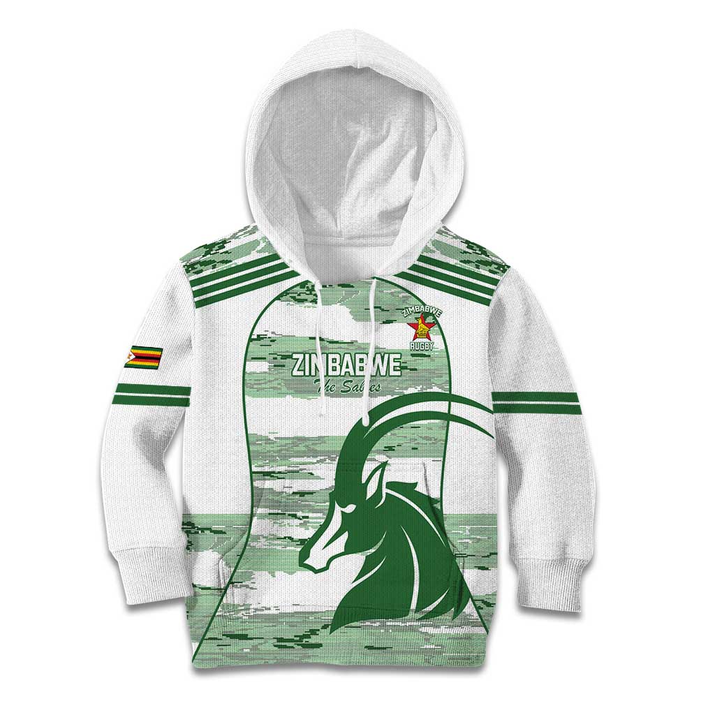 Zimbabwe Rugby Custom Kid Hoodie Come On Sables White Version - Wonder Print Shop