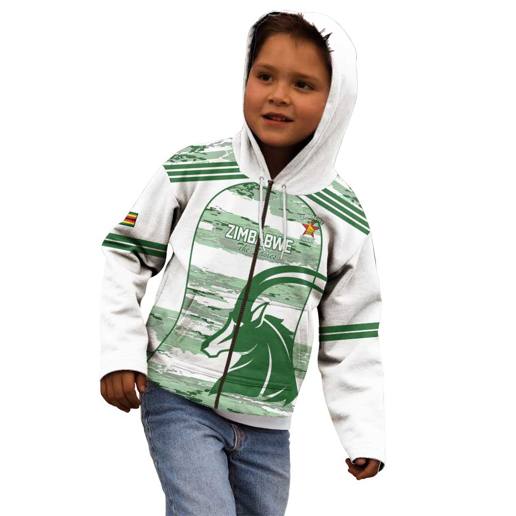 Zimbabwe Rugby Custom Kid Hoodie Come On Sables White Version - Wonder Print Shop