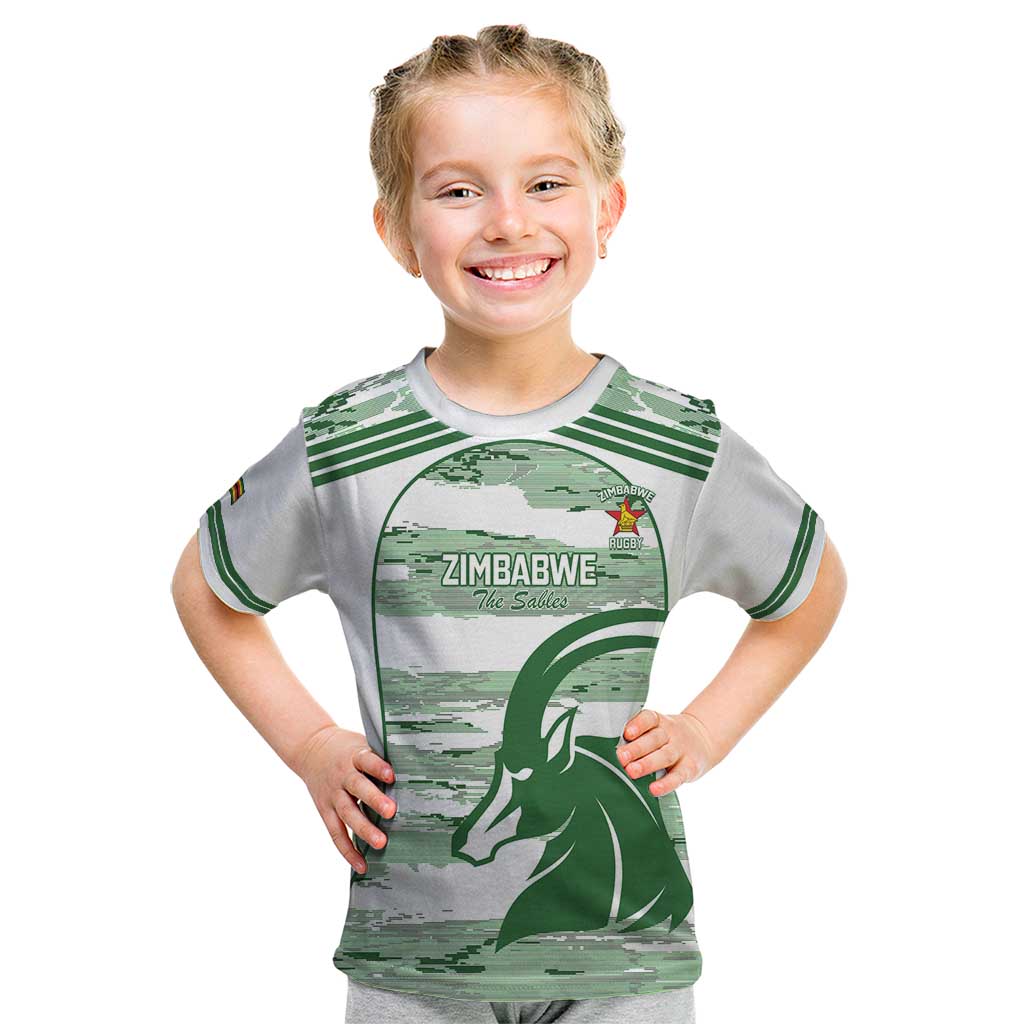 Zimbabwe Rugby Custom Kid T Shirt Come On Sables White Version - Wonder Print Shop