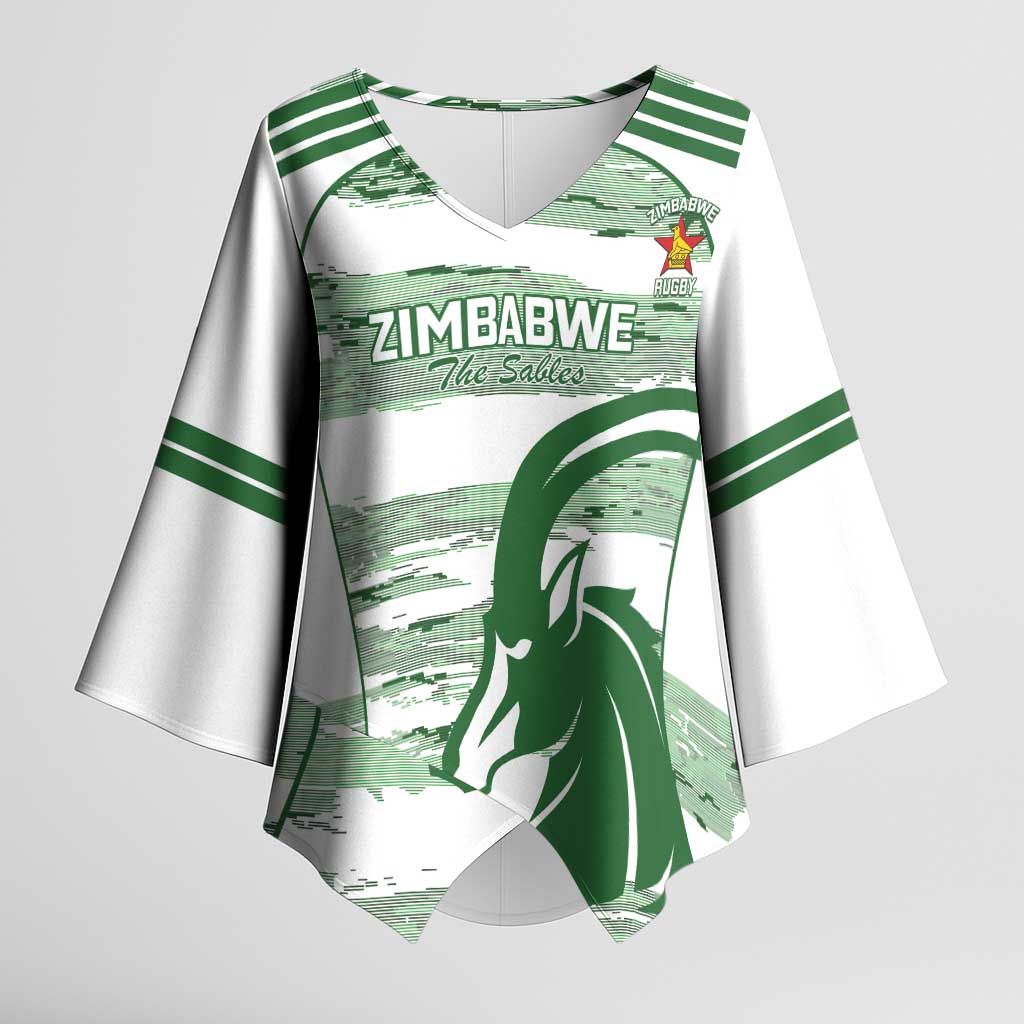 Zimbabwe Rugby Custom Kimono Sleeve Blouse Come On Sables White Version - Wonder Print Shop