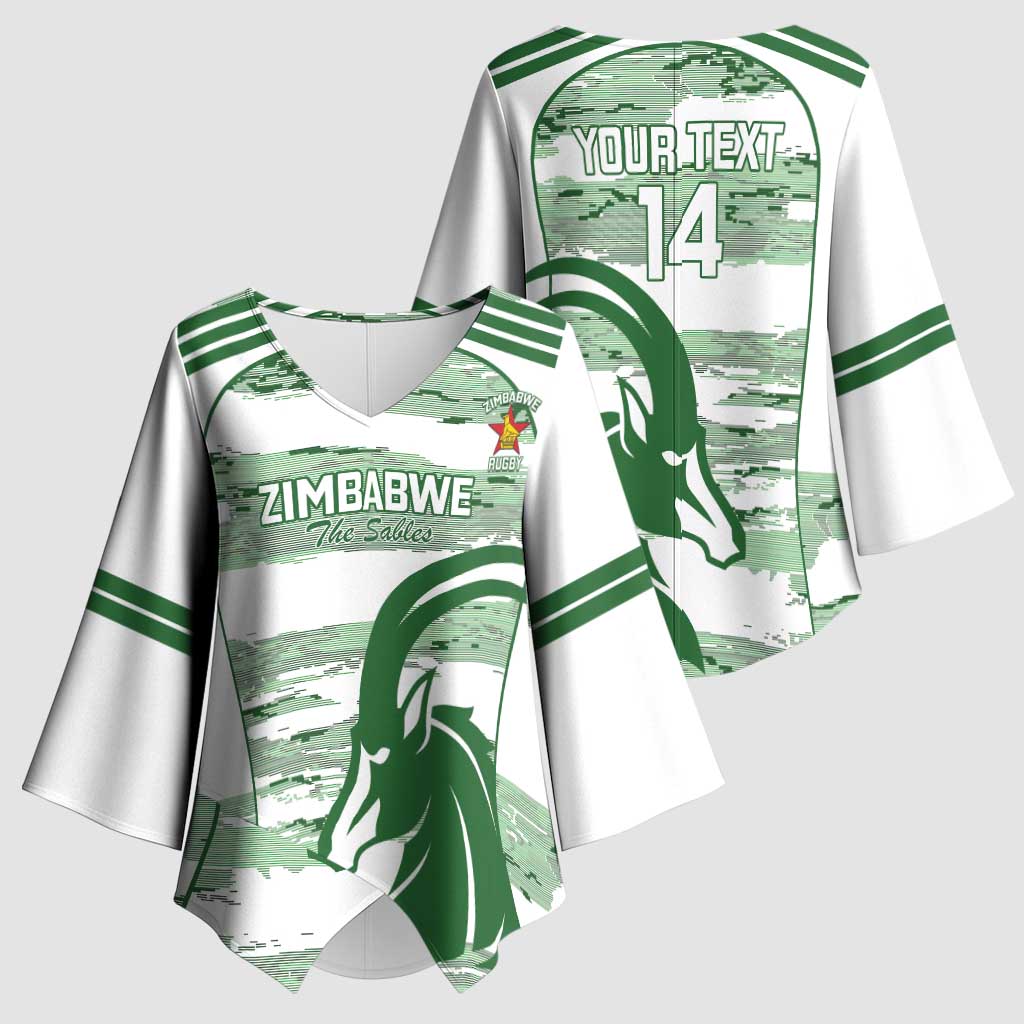 Zimbabwe Rugby Custom Kimono Sleeve Blouse Come On Sables White Version - Wonder Print Shop