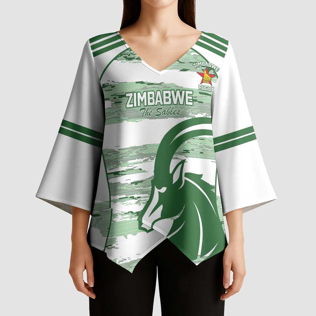 Zimbabwe Rugby Custom Kimono Sleeve Blouse Come On Sables White Version - Wonder Print Shop