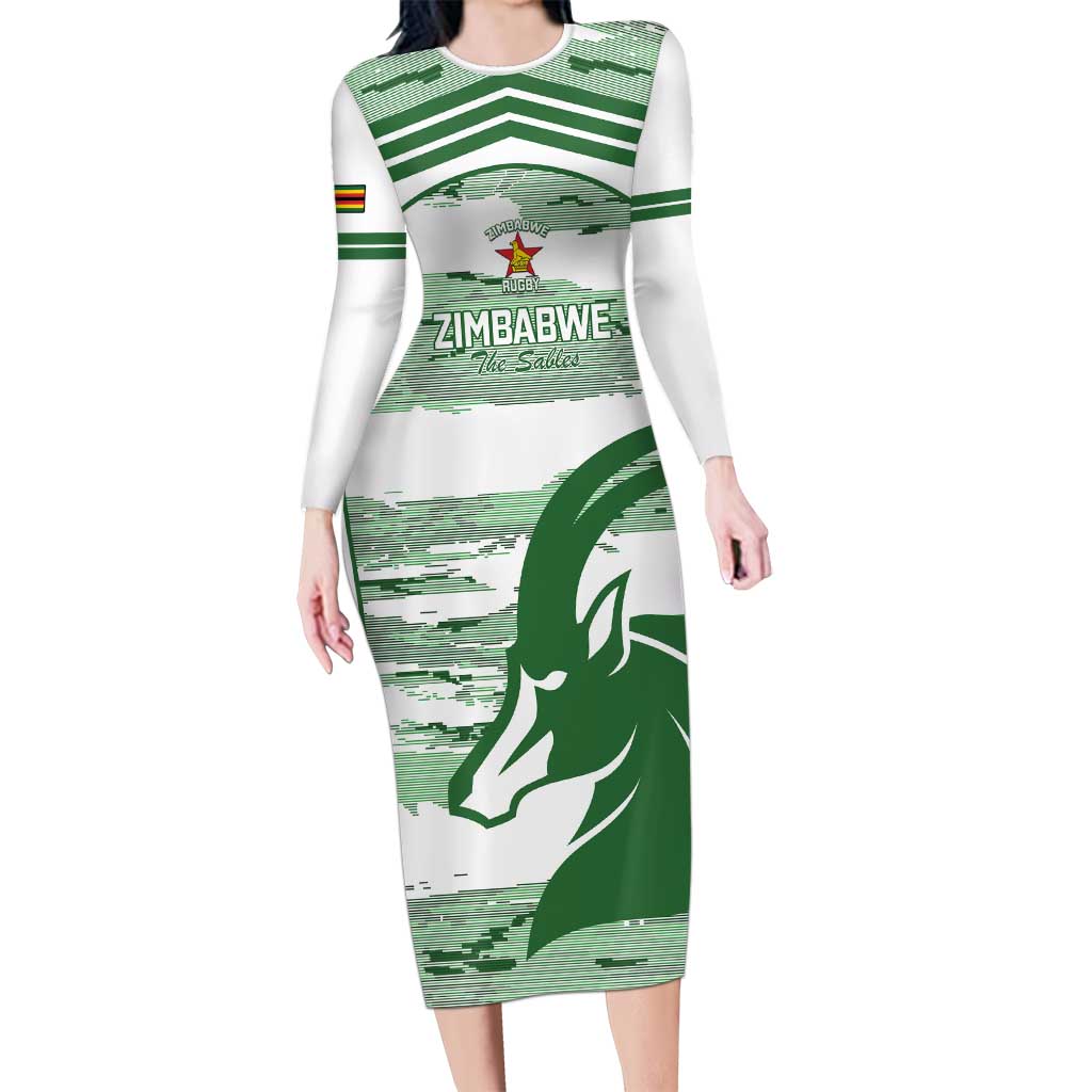Zimbabwe Rugby Custom Long Sleeve Bodycon Dress Come On Sables White Version - Wonder Print Shop