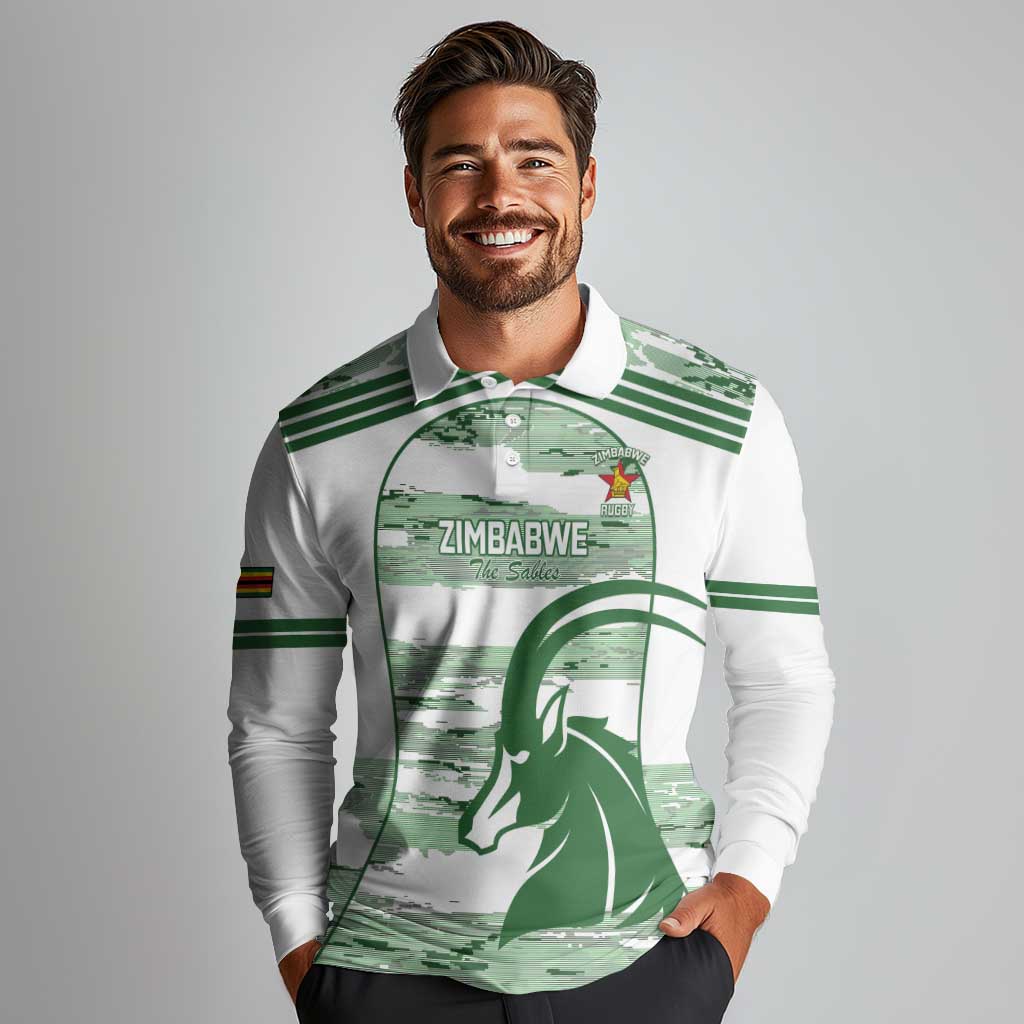 Zimbabwe Rugby Custom Long Sleeve Polo Shirt Come On Sables White Version - Wonder Print Shop