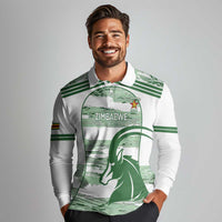 Zimbabwe Rugby Custom Long Sleeve Polo Shirt Come On Sables White Version - Wonder Print Shop