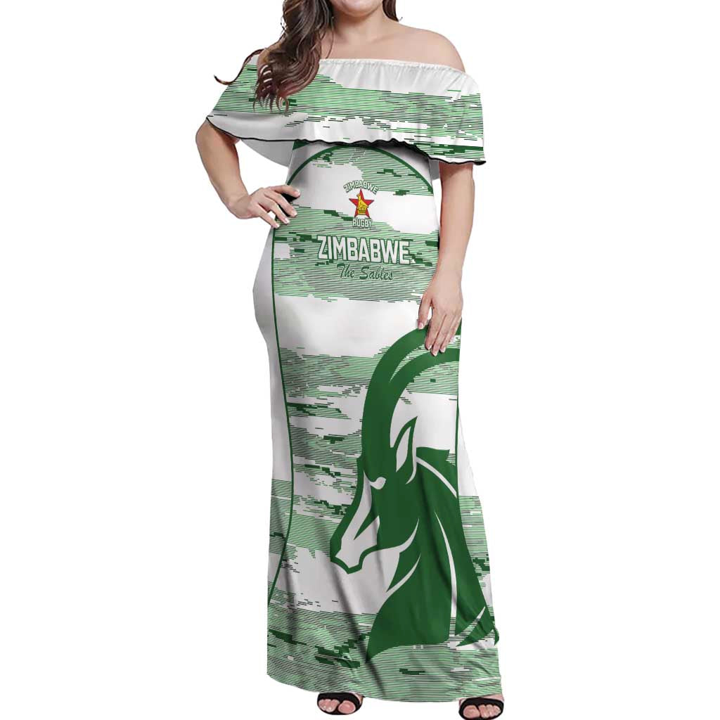 Zimbabwe Rugby Custom Off Shoulder Maxi Dress Come On Sables White Version - Wonder Print Shop