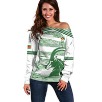 Zimbabwe Rugby Custom Off Shoulder Sweater Come On Sables White Version - Wonder Print Shop
