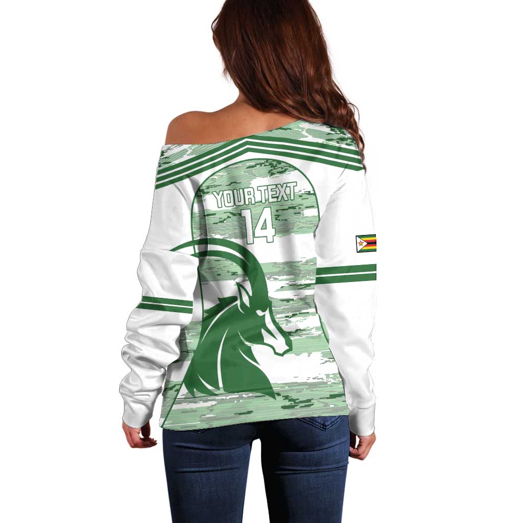 Zimbabwe Rugby Custom Off Shoulder Sweater Come On Sables White Version - Wonder Print Shop